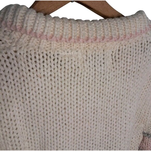 Vintage Margules Hand Knit Sweater Women's Medium Cream Pink Grannycore‎ Grandma - Picture 4 of 12